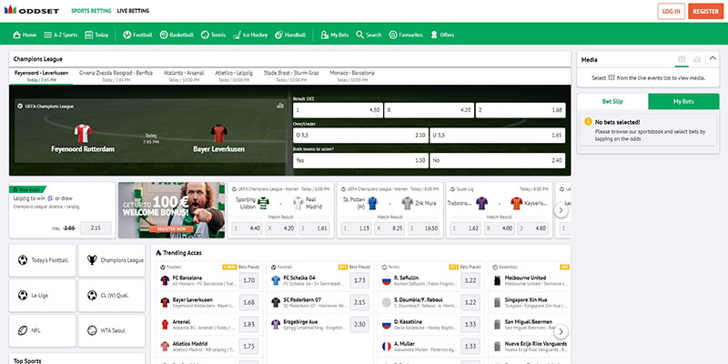 Screenshot der oddset Sportseite