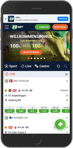 Mobiler Screenshot der 20bet-Live-Seite