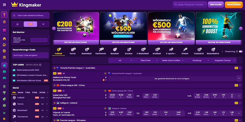 Screenshot der Kingmaker-Sportseite