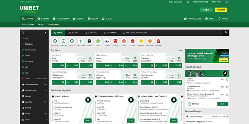 Screenshot der Sportseite von Unibet