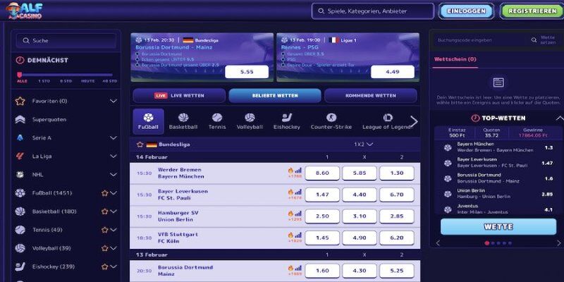 Desktop-Screenshot der AlfCasino-Startseite