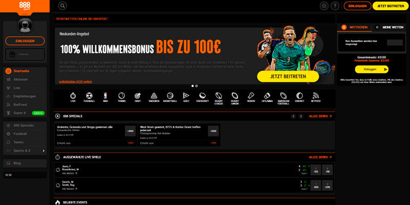 Buchmacher 888sport - Homepage