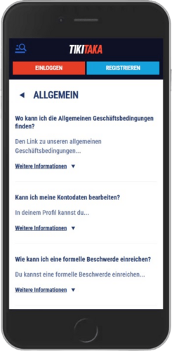Mobiler Screenshot der Rabona-Supportseite