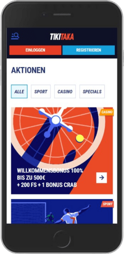 Mobiler Screenshot der TikiTaka-Werbeseite