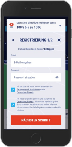 Mobiler Screenshot der TikiTaka-Registrierungsseite