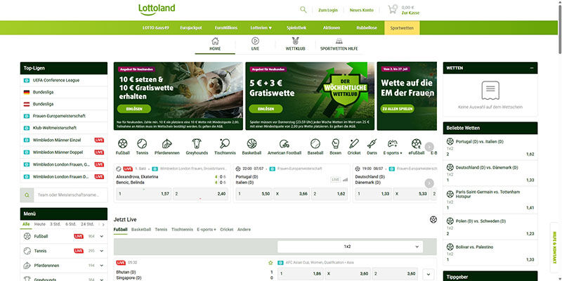 Screenshot der Lottoland-Sportseite