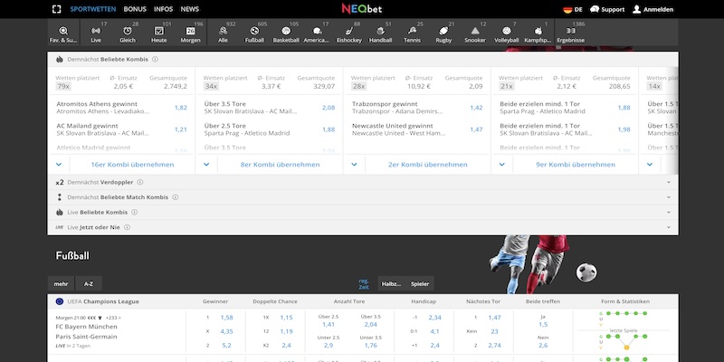 Screenshot der Neo.Bet Live-Seite