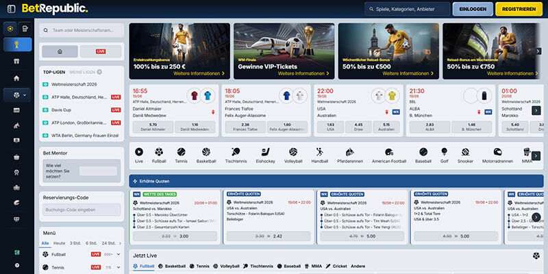 Screenshot der Sportwetten-Seite von BetRepublic