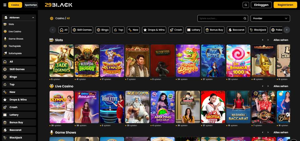 Screenshot des Casinos bei 29Black