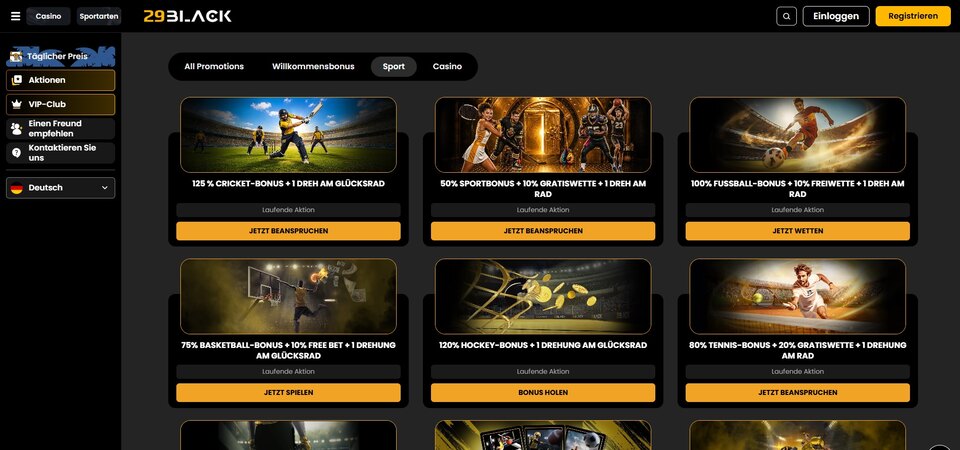 Screenshot der Sonderangebote bei 29Black