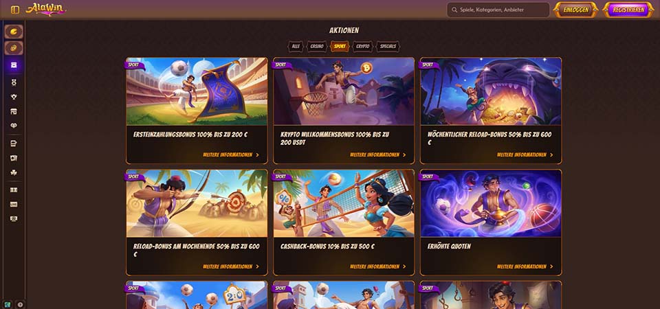 Screenshot der Alanwin-Bonusseite