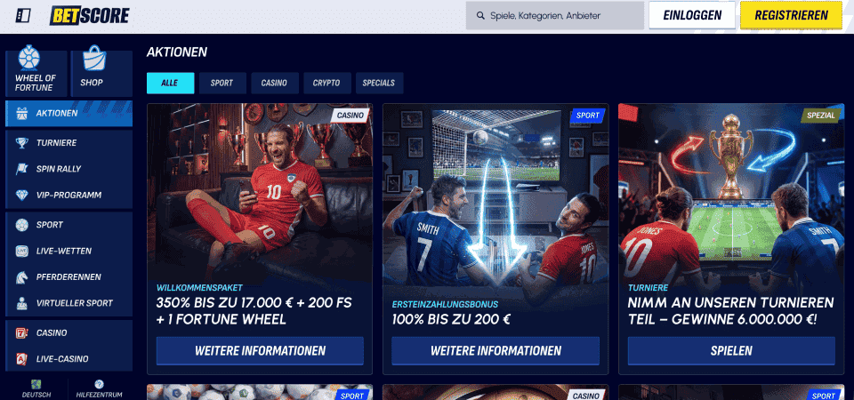 Screenshot der BetScore-Promoseite