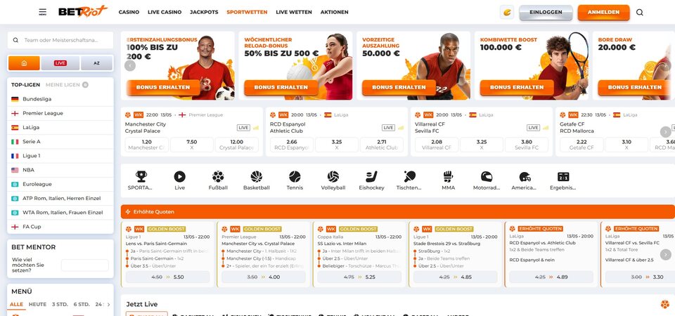 Screenshot der Casino-Seite bei BetRiot