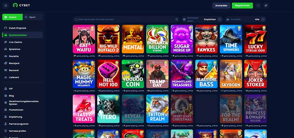 Screenshot der Cybet-Casino-Seite