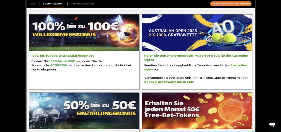 Screenshot der Hot.bet-Werbeseite