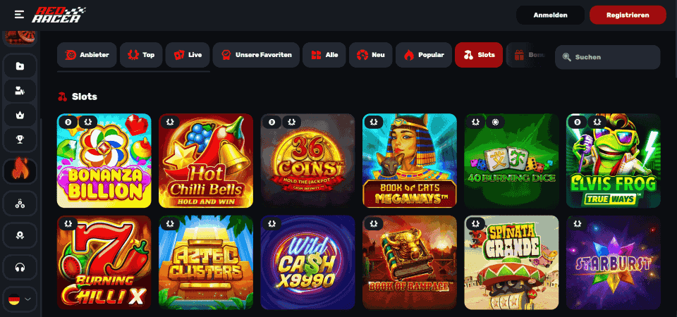 Screenshot des Redracer Casinos