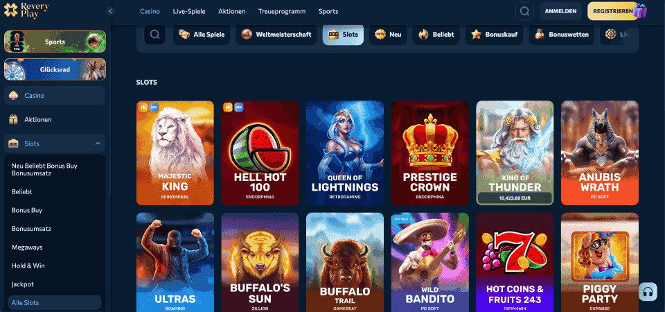 Screenshot des Revery Play Casinos