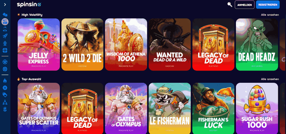 Screenshot des Spinsino Casinos