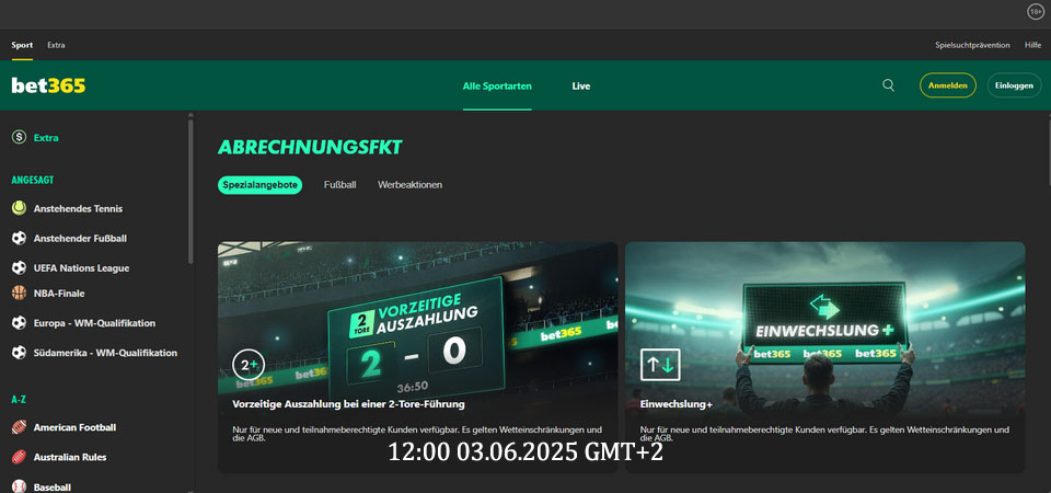 Screenshot der bet365-Bonusseite