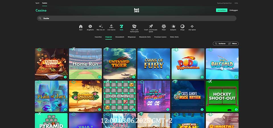 Screenshot der bet365 Casinoseite
