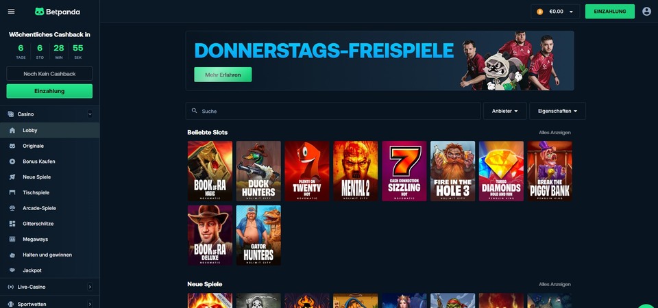 Screenshot des Casinos bei Betpanda