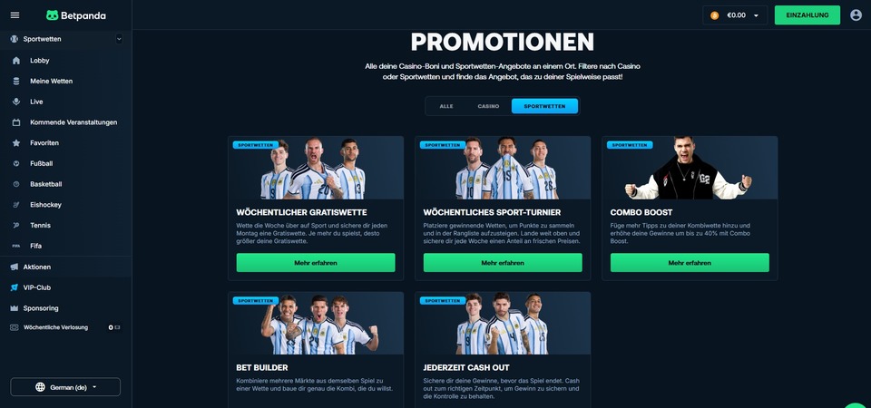 Screenshots von Werbeaktionen bei Betpanda