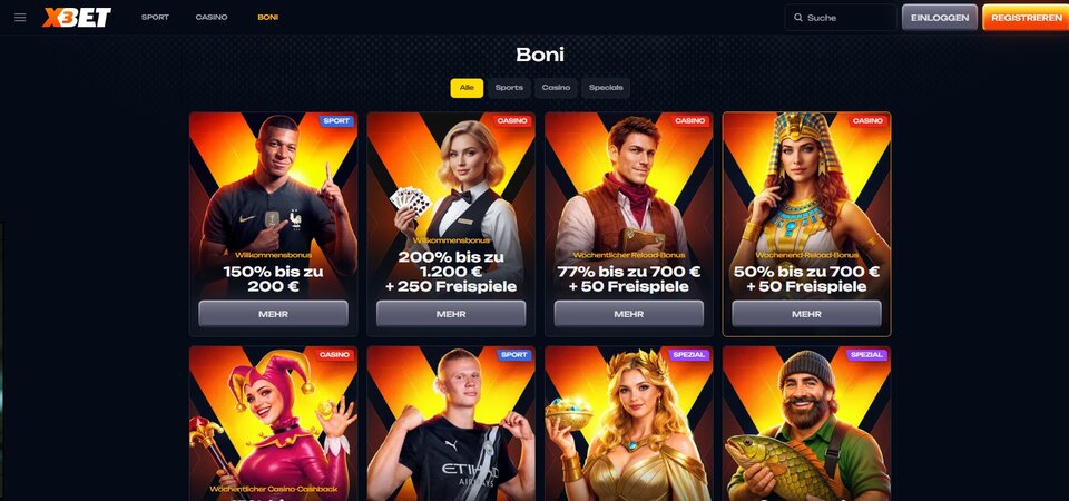 Screenshot der Werbeaktionen bei X3bet