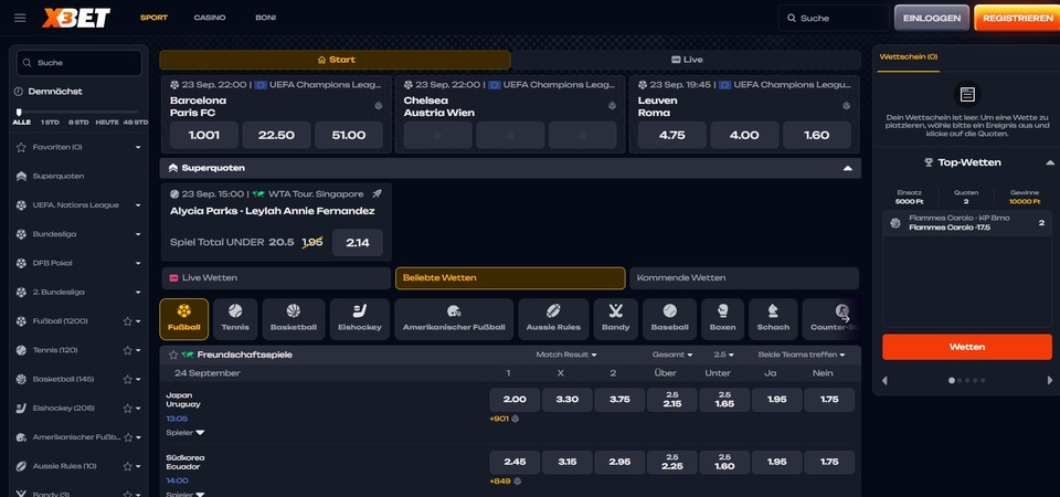 Screenshot der Sportwetten bei X3bet