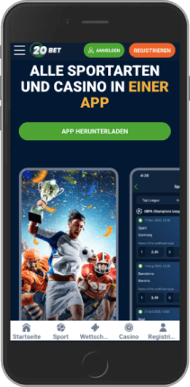 Mobiler Screenshot der mobilen Apps von 20bet