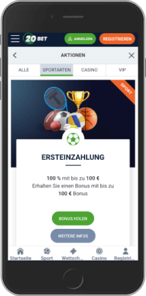 Mobiler Screenshot der 20bet-Promoseite