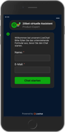 Mobiler Screenshot des 20bet Live-Chats
