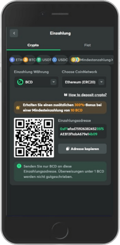 Mobiler Screenshot der BC.Game-Einzahlungen und Auszahlungen