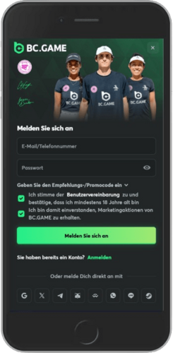 Mobiler Screenshot der BC.Game-Registrierungsseite