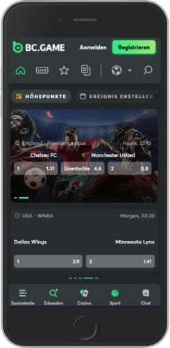 Mobiler Screenshot der BC.Game Live-Seite
