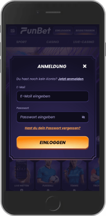 Screenshot der Anmeldeseite der mobilen Site von FunBet