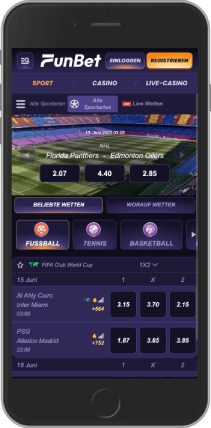 Screenshot der Sportseite der mobilen Website von FunBet