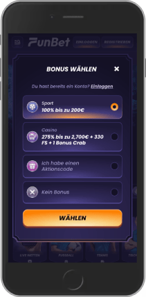 Screenshot der Willkommens-Promoseite der mobilen FunBet-Site