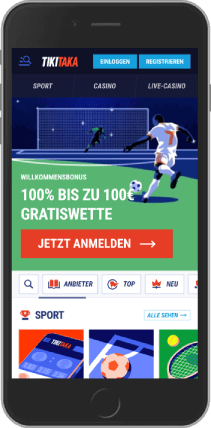 Mobiler Screenshot der TikiTaka-Homepage
