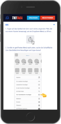 Mobiler Screenshot der TikiTaka-iOS-Seite