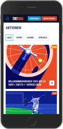 Mobiler Screenshot der TikiTaka-Promoseite