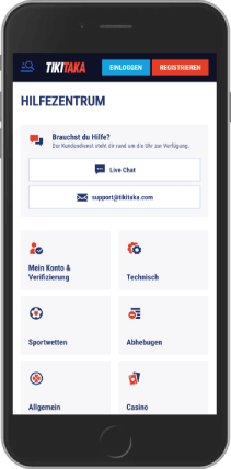 Mobiler Screenshot der TikiTaka-Supportseite