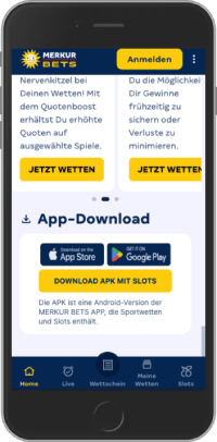 Mobiler Screenshot der mobilen Apps von Merkur Bets