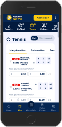 Mobiler Screenshot der Merkur Bets Tennis-Fußballseite