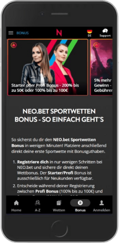 Mobiler Screenshot der NeoBet-Promoseite