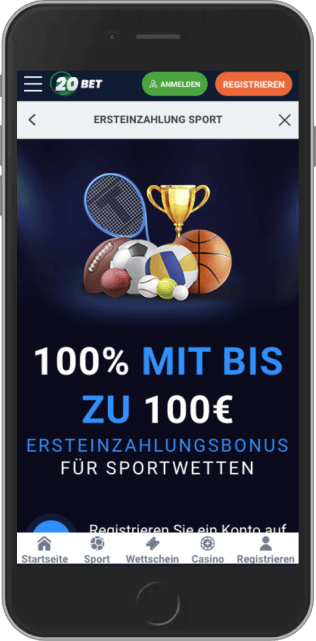 Ersteinzahlungsbonus von 20Bet in Höhe von 100% bis zu 100€