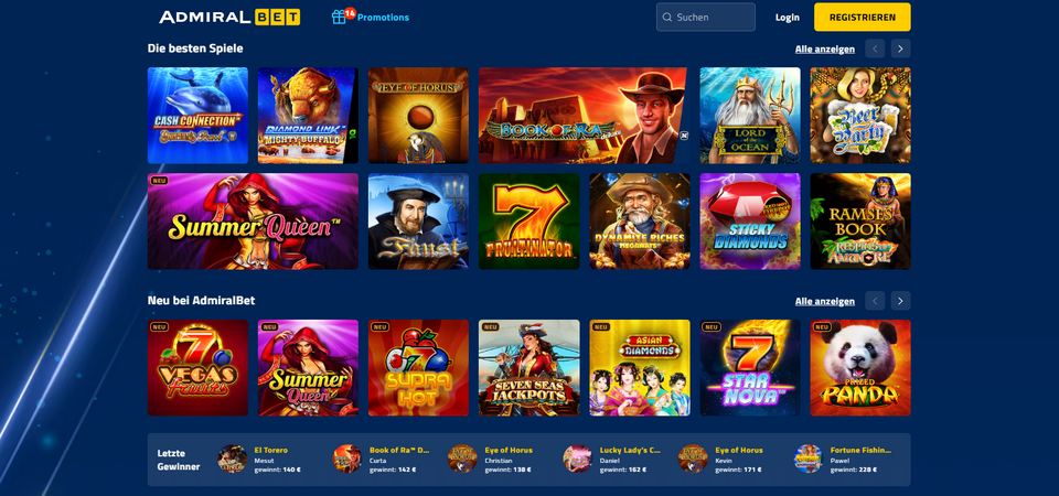 Screenshot der AdmiralBet Casino Seite