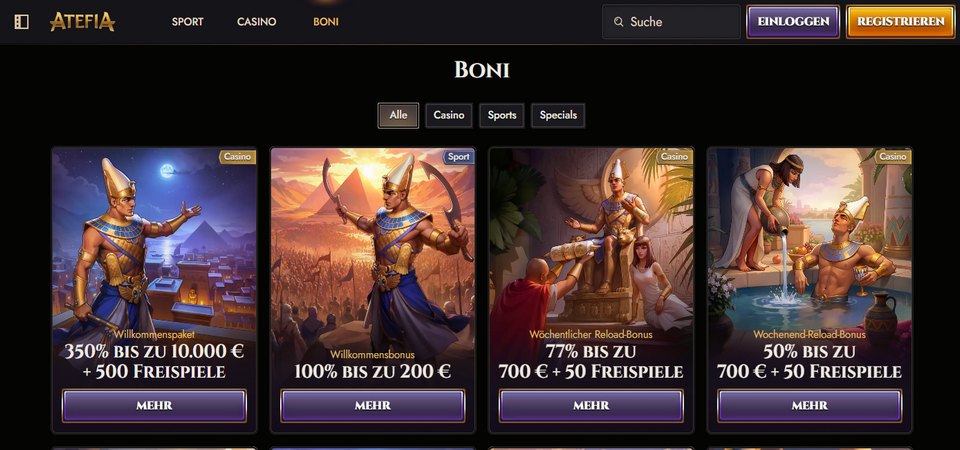 Screenshot der Atefia-Bonusseite