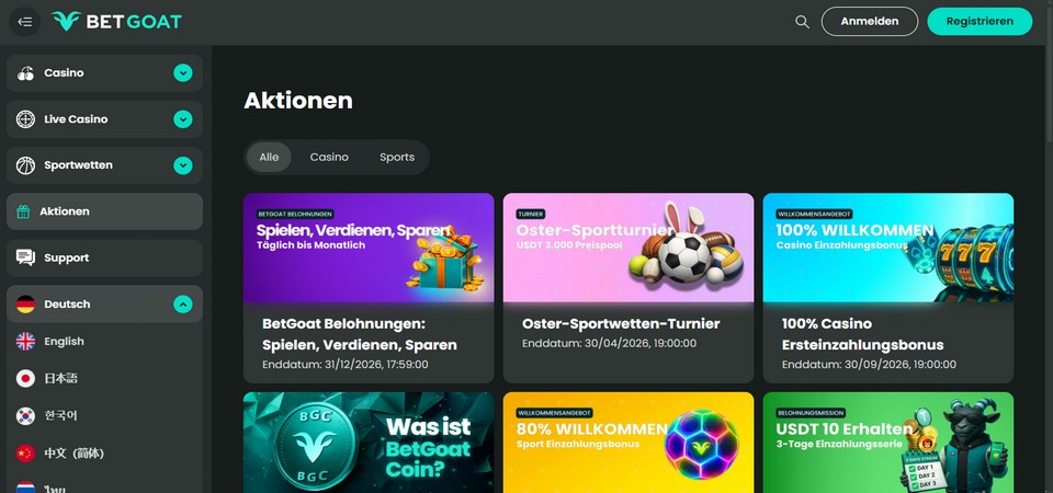 Sport Boni und Aktionen bei BetGoat