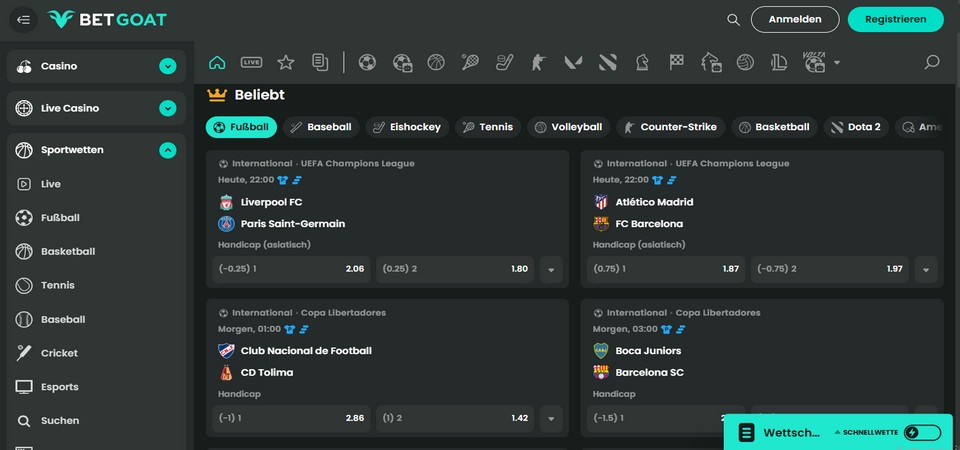 Sportwetten bei BetGoat