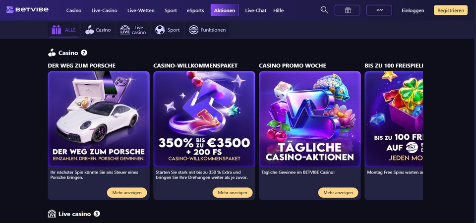 Sport Boni und Aktionen bei Betvibe